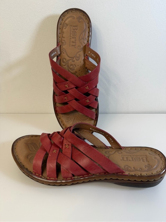 Born Shoes - Born Red Leather Woven Slide Sandals
